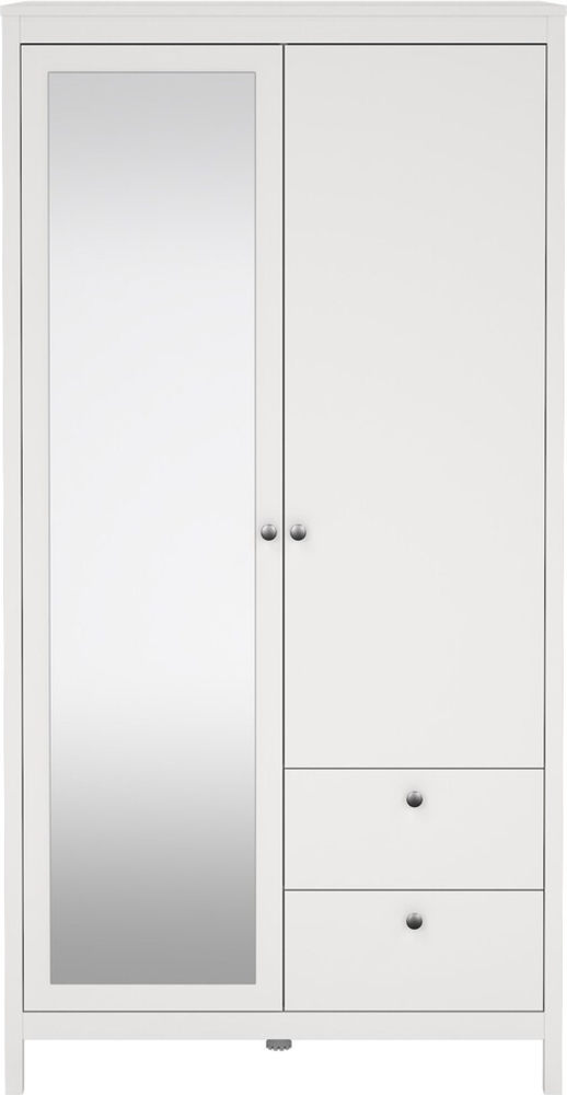 Calicosy 'BARCELONE' Kleiderschrank mit 2 Türen, davon 1 Spiegel und 2 Schubladen, weiß, H199 cm - Weiß Bild 1