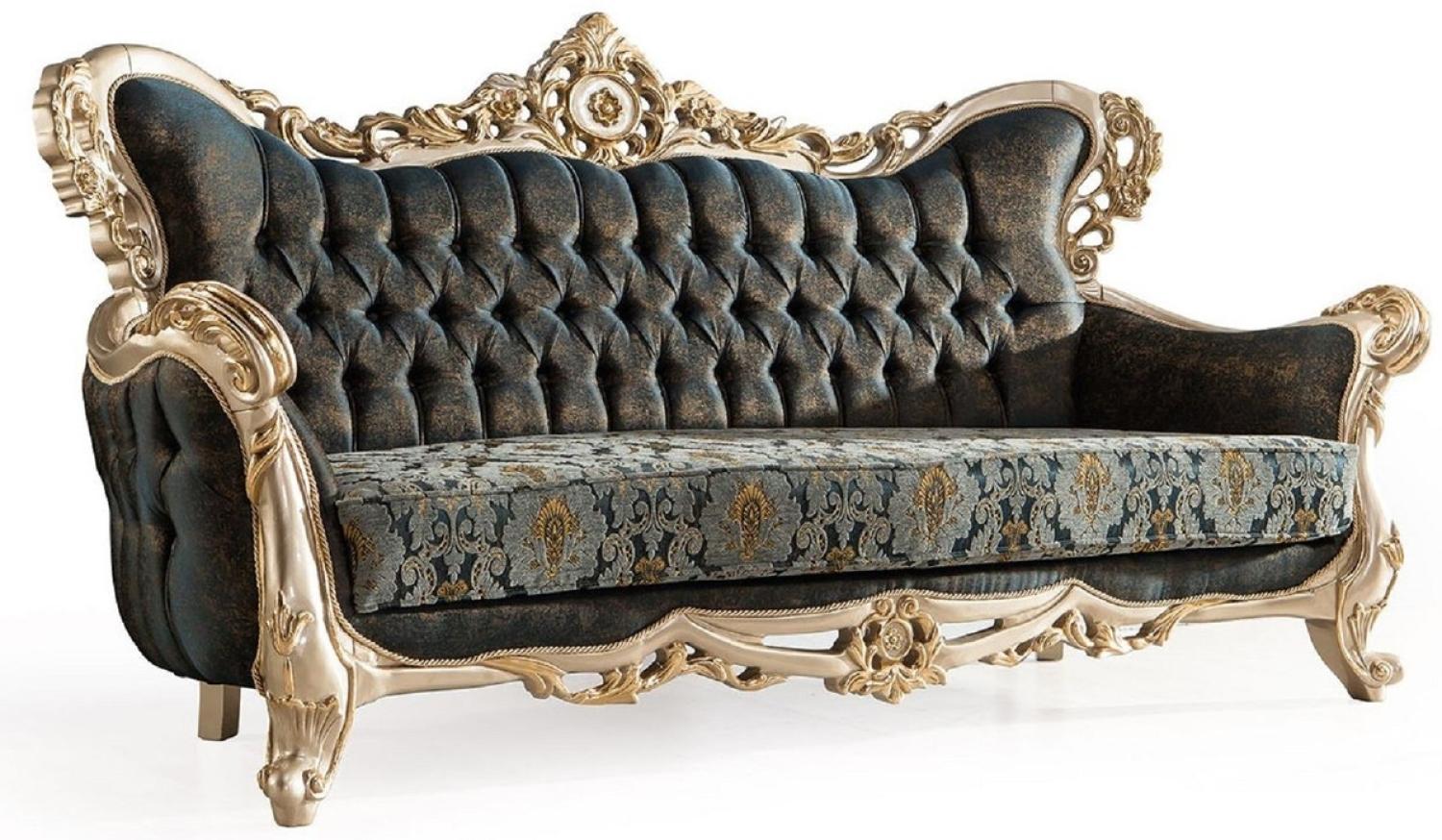 Casa Padrino Luxus Barock Sofa Dunkelblau / Türkis / Silber / Gold - Prunkvolles Wohnzimmer Sofa - Barock Wohnzimmer Möbel - Edel & Prunkvoll Bild 1