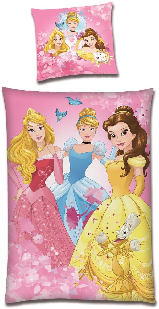 Disney Prinzessinnen Bettwäsche Set 135x200 80x80 cm Rosa Fleece Bettwäsche für den Winter mit Reißverschluss Bild 1