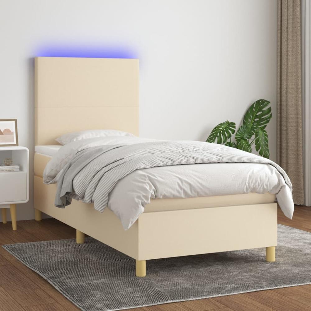 vidaXL Boxspringbett mit Matratze & LED Creme 100x200 cm Stoff 3135258 Bild 1