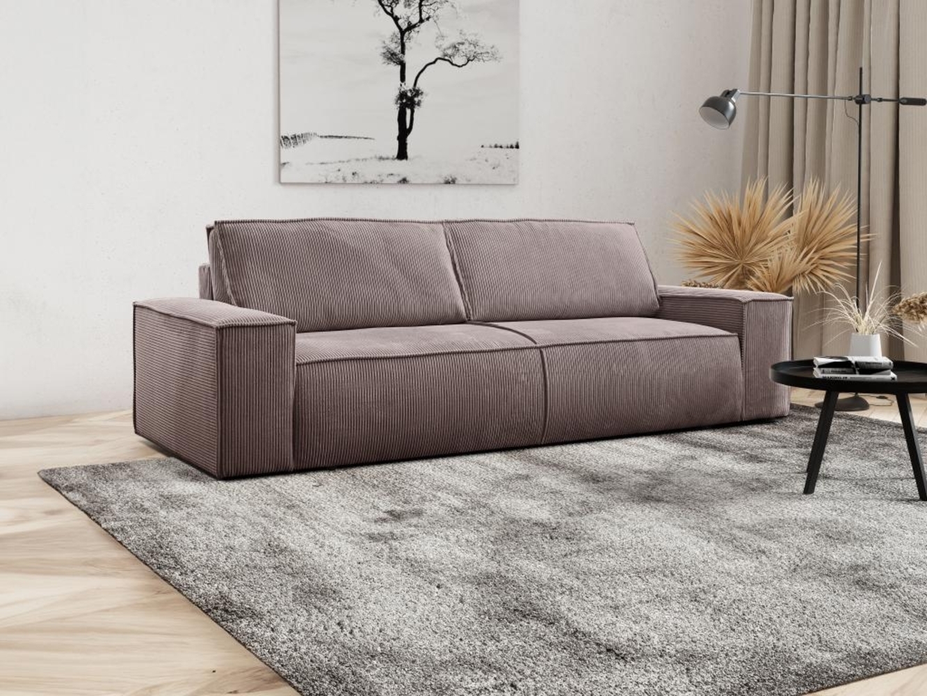 Vente-unique - Schlafsofa 4-Sitzer - Cord - Hellviolett - AMELIA Bild 1