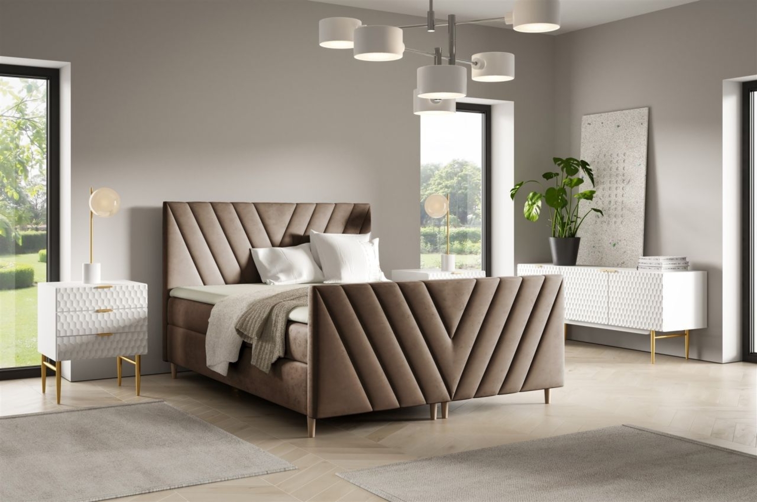 Boxspringbett Schlafzimmerbett CARLITO 200x220cm in Stoff Fresh Braun Bild 1