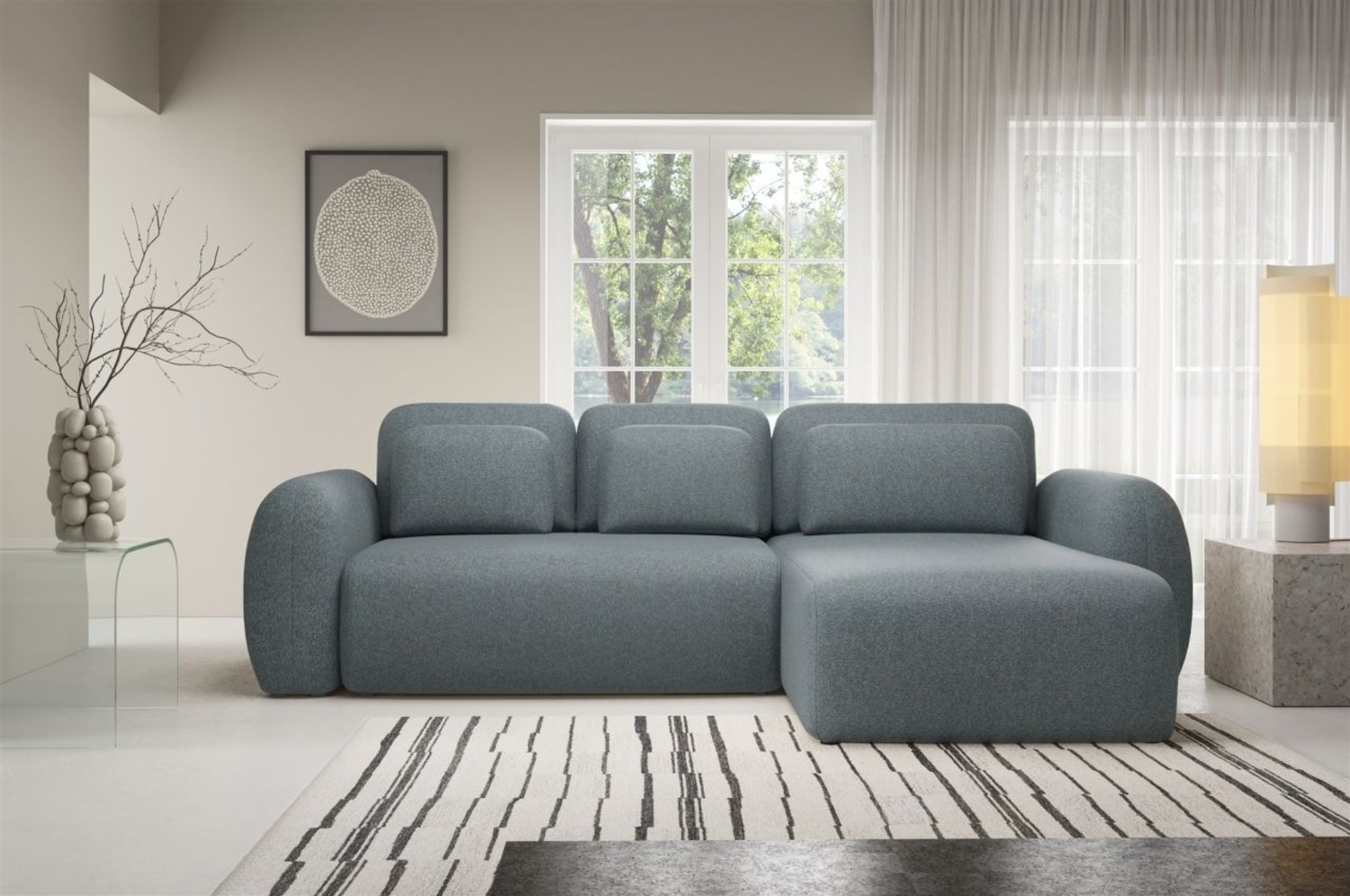 Ecksofa Schlafsofa Sofa GASTON in Stoff Puente Anthrazit Ottomane Rechts Bild 1