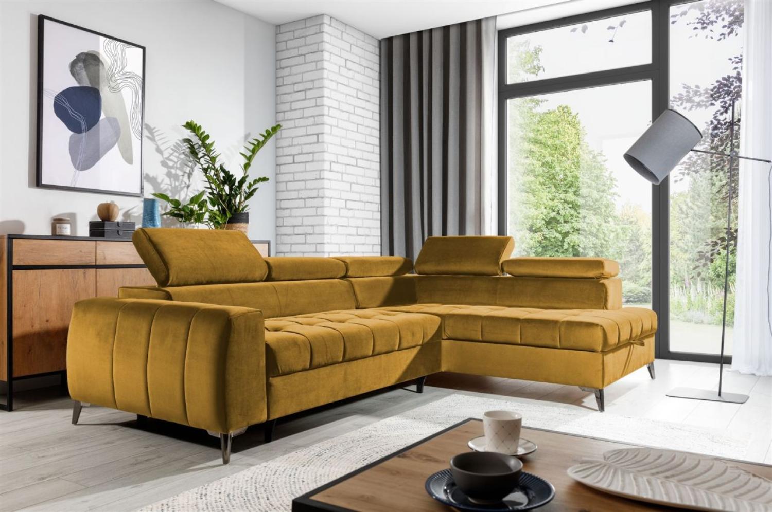 Ecksofa Schlafsofa Sofa AGNESA Stoff Salvador Honiggelb Ottomane Rechts Bild 1