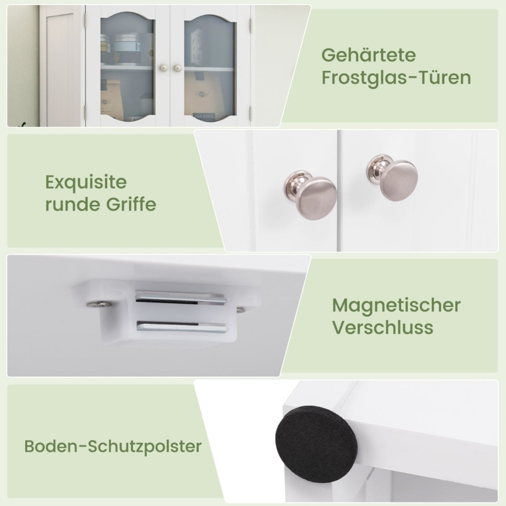 Badezimmerschrank freistehender Hochschrank mit 4 Türen & Regalen Weiß 60 x 30 x 148,5 cm Bild 1