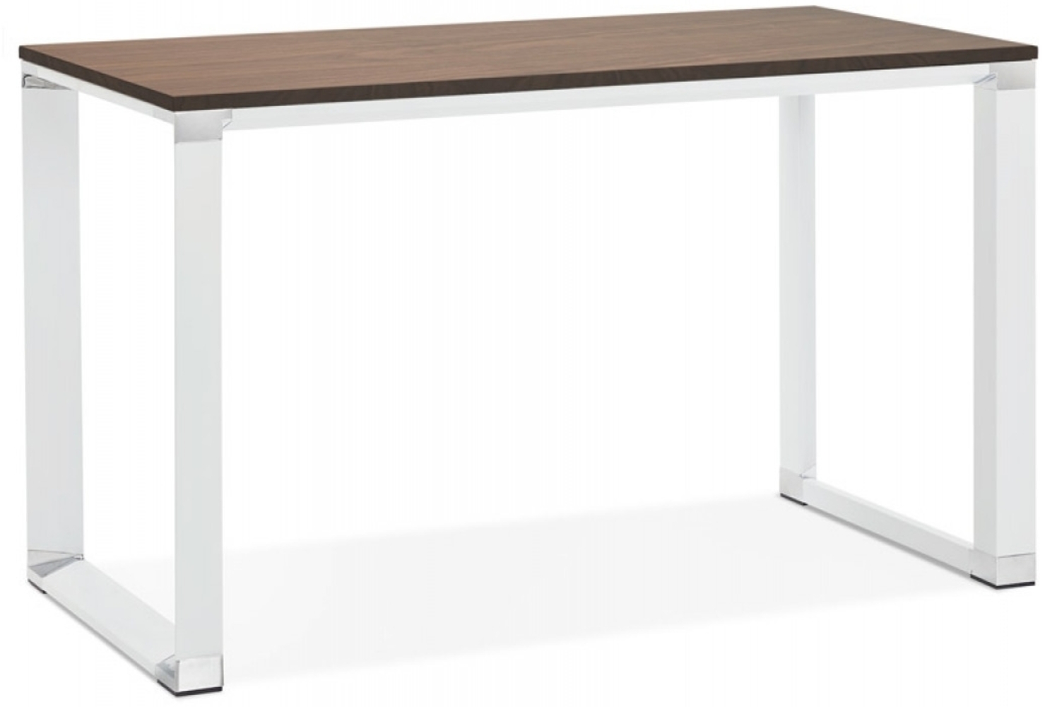 Gerader Schreibtisch XLINE | Kleiner, geradliniger Designer-Schreibtisch mit weiß lackierter Metallstruktur und einem Regal aus Holz Kadima Design Bild 1