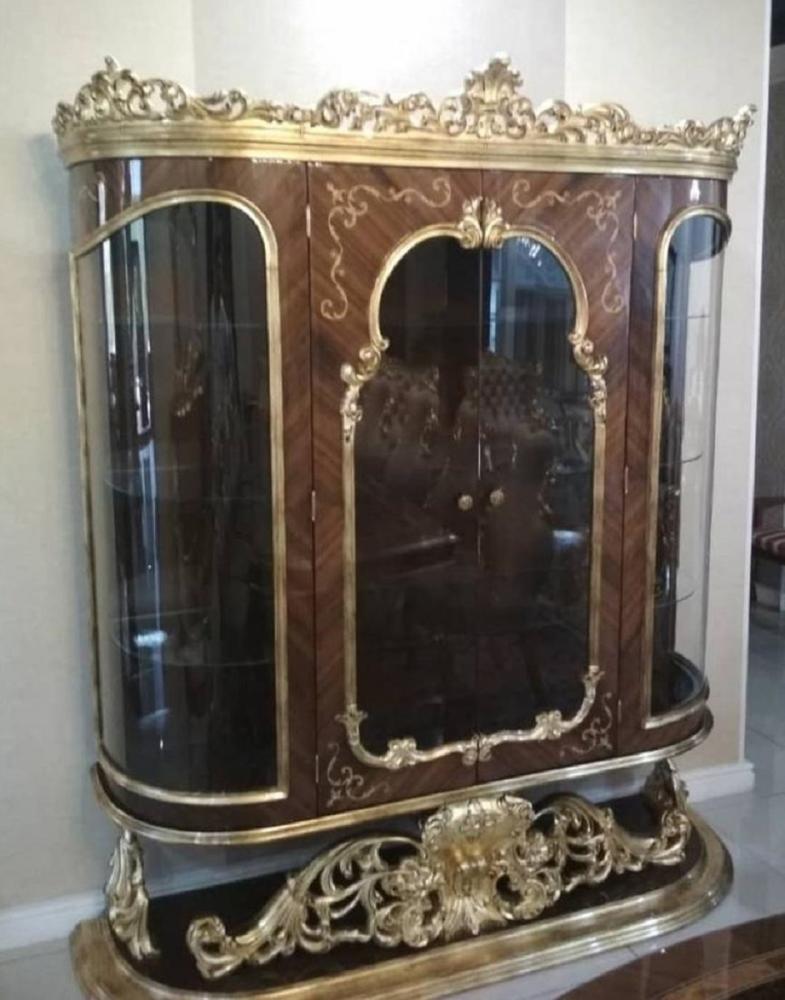 Casa Padrino Luxus Barock Vitrine Braun / Antik Gold - Prunkvoller Massivholz Vitrinenschrank mit 2 Türen - Handgefertigte Barock Möbel Bild 1