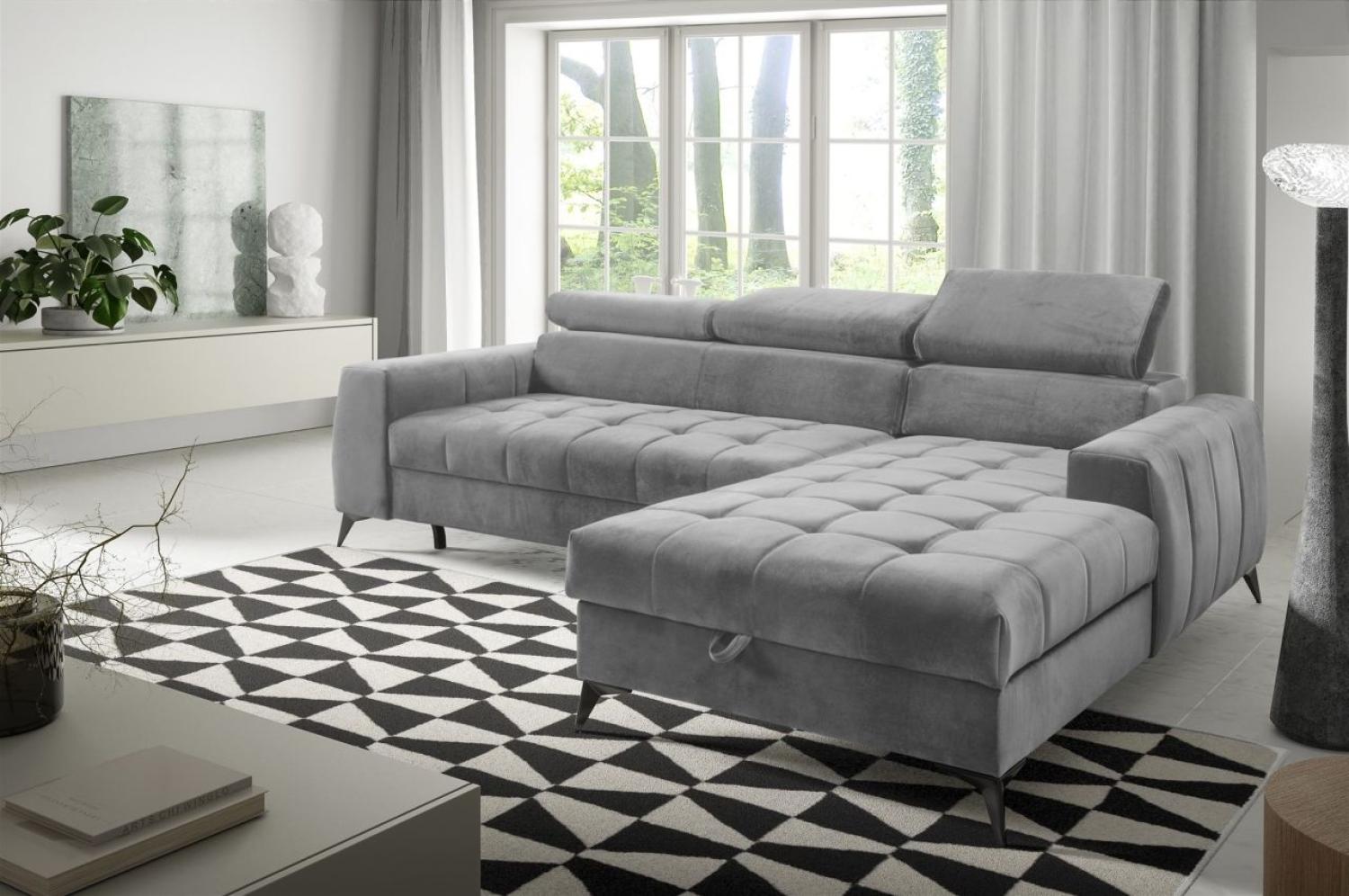 Ecksofa Schlafsofa Sofa AGNESA XS Stoff Salvador Hellgrau Ottomane Rechts Bild 1