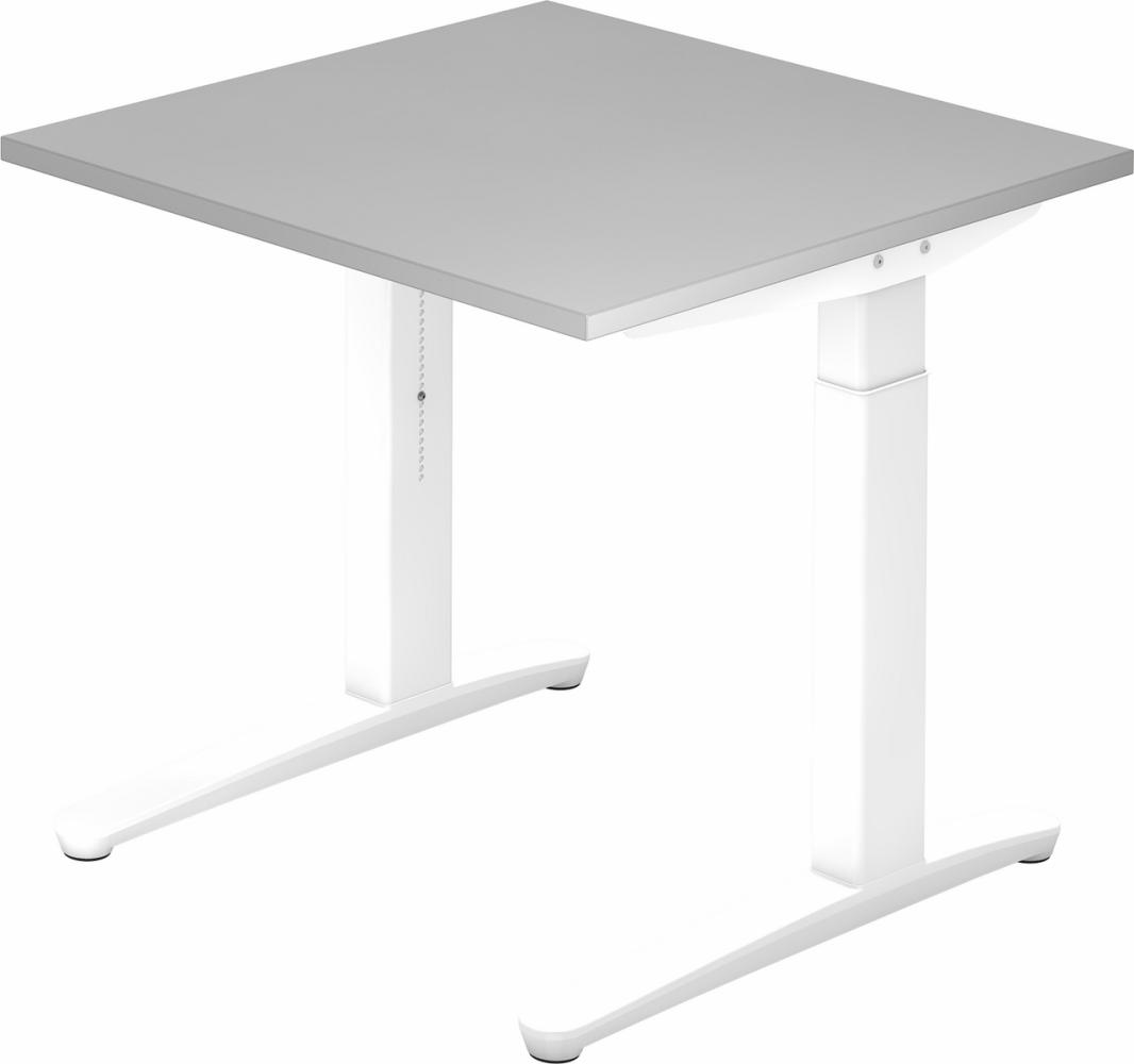 bümö® Design Schreibtisch XB-Serie höhenverstellbar, Tischplatte 80 x 80 cm in grau, Gestell in weiß Bild 1