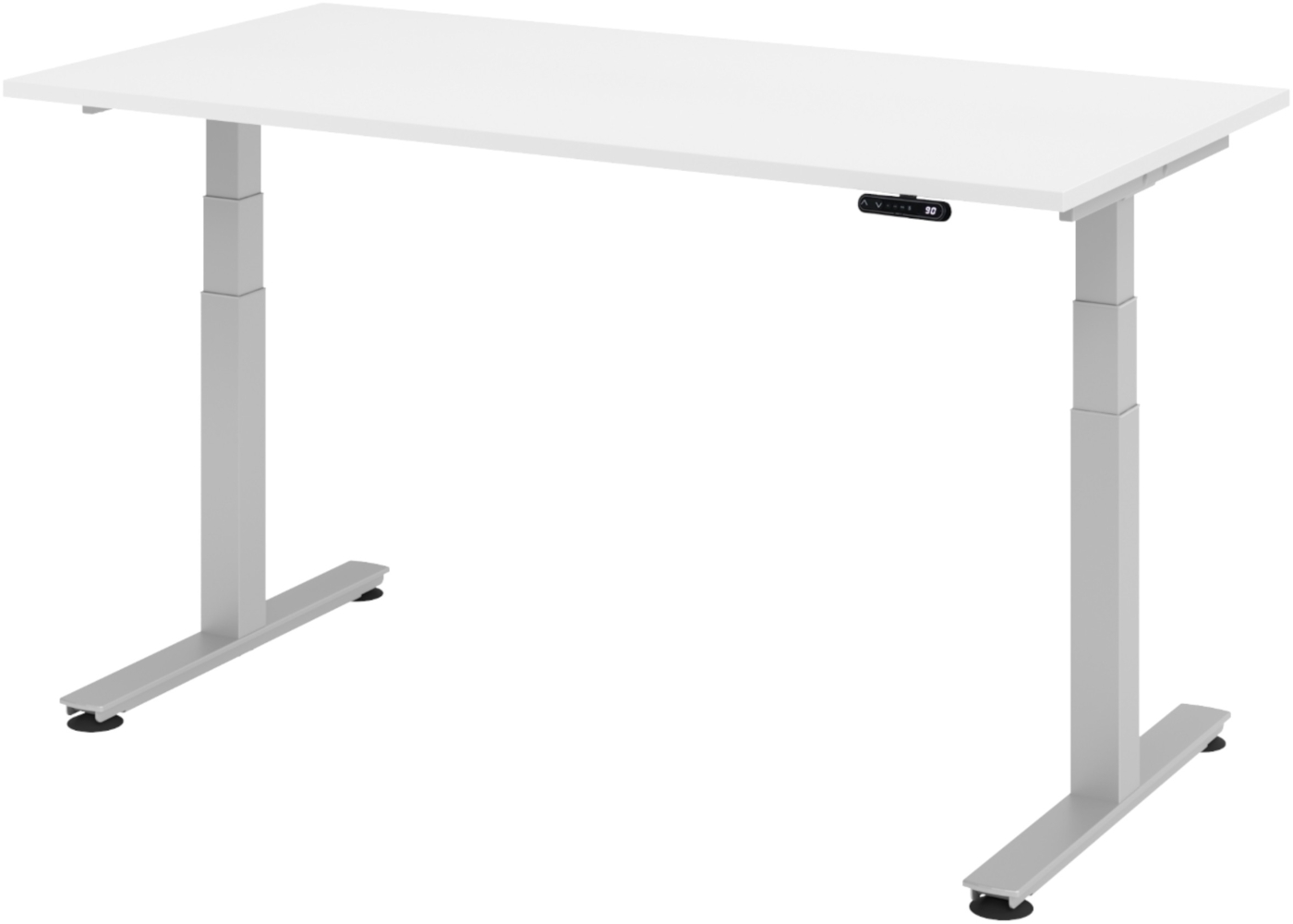 bümö elektrisch höhenverstellbarer Schreibtisch 160x80 cm in weiß, Gestell silber - Schreibtisch höhenverstellbar elektrisch mit Memory-Steuerung, elektrischer Schreibtisch, Gaming Tisch, XDSM-16-W-S Bild 1