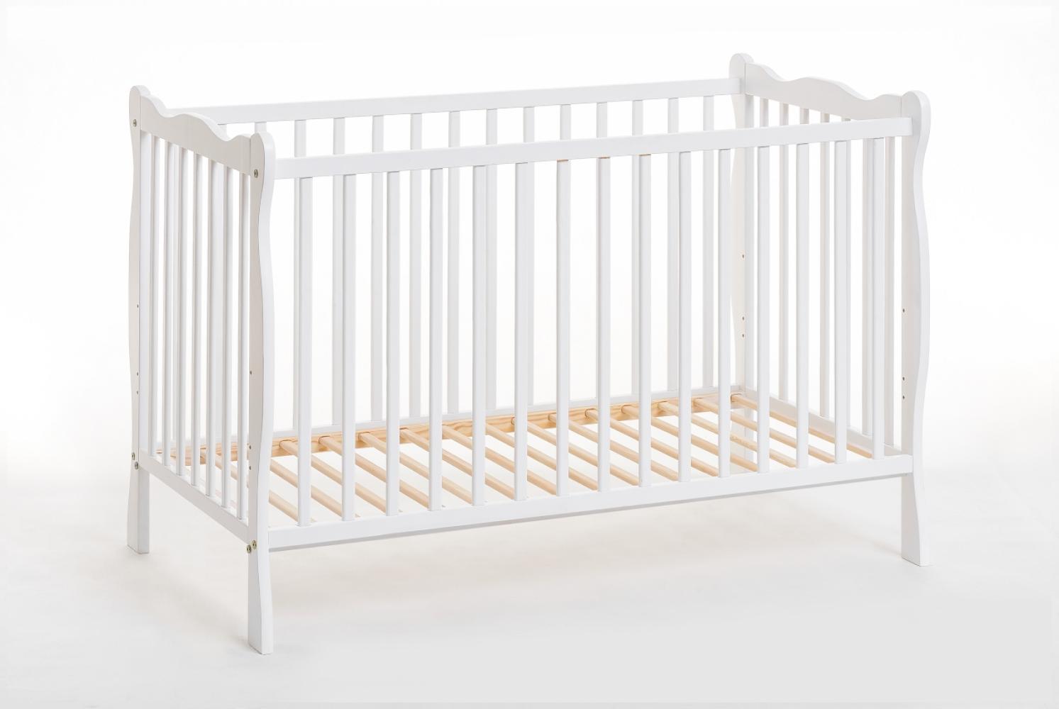 Domando Babybett Montescudaio Modern Breite 65cm, eine Seite demontierbar, herausnehmbare Streben, höhenverstellbarer Lattenrost in Weiß Matt Bild 1