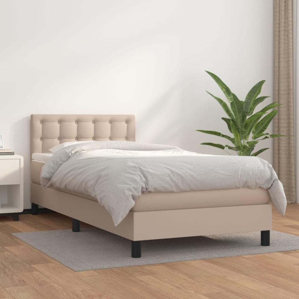 vidaXL Boxspringbett mit Matratze Cappuccino-Braun 90x200cm Kunstleder, Härtegrad: H2 [3141106] Bild 1