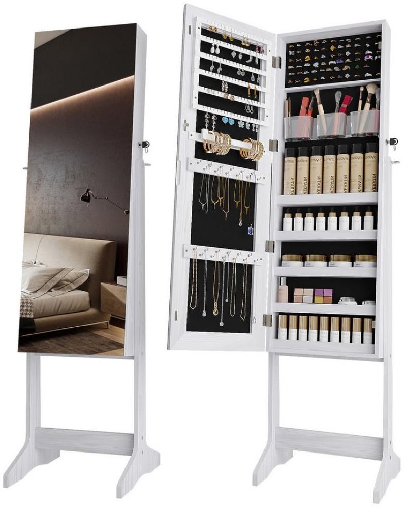 LVifur Schmuckschrank abschließbarer mit Ganzkörperspiegel, freistehend, 3-fach verstellbar (1-St) ideal für Schlafzimmer und Ankleideraum, 41.5 x 36.5 x 151 cm, weiß Bild 1