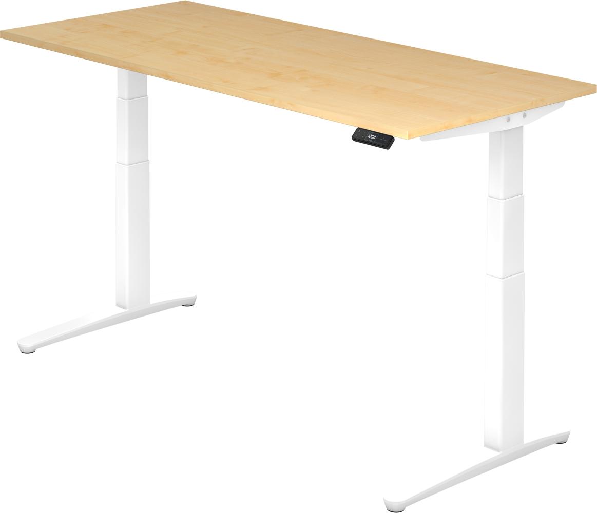 bümö elektrisch höhenverstellbarer Schreibtisch 180x80 cm mit Memory-Steuerung - Design Schreibtisch höhenverstellbar elektrisch, elektrischer Schreibtisch Ahorn, Gestell weiß, XBHM19-3-WW Bild 1