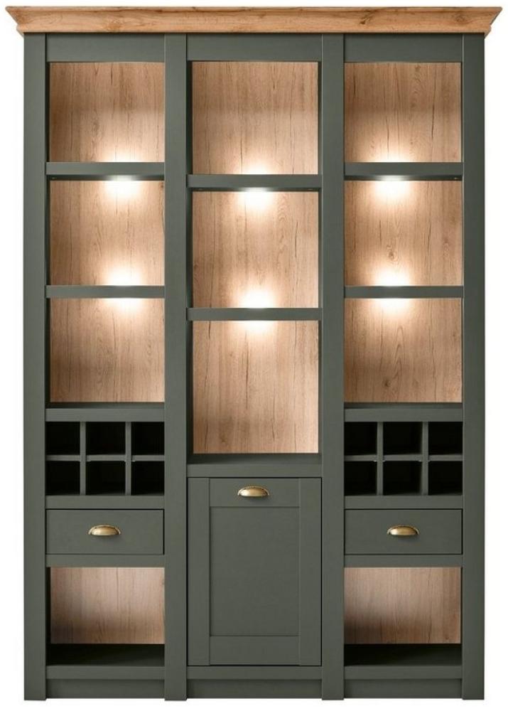 Furn. Design Buffet Norwich (Buffetschrank in dunklem grün mit Wotan Eiche, 147 x 207 cm) Landhausstil Bild 1