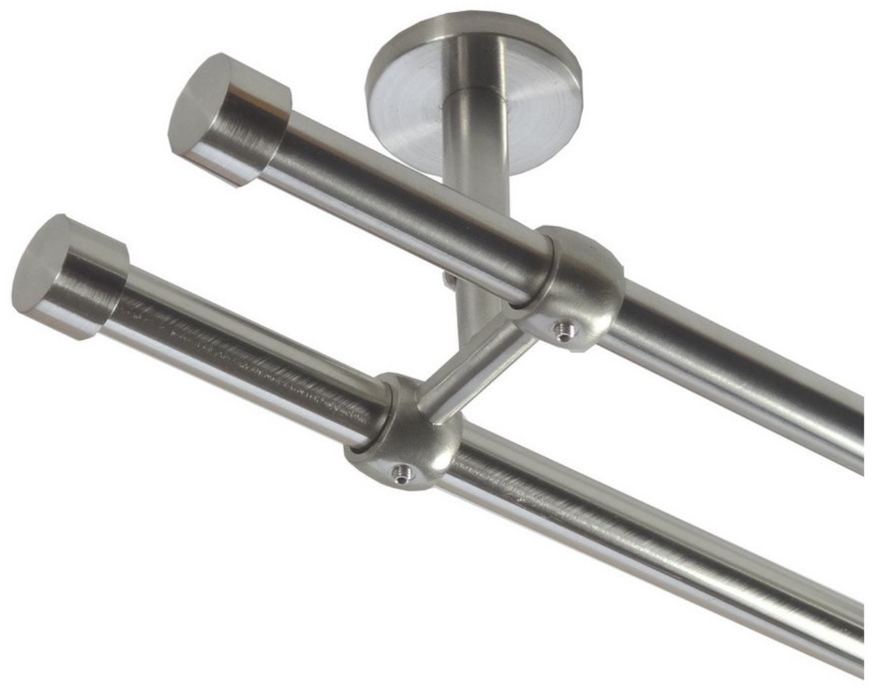 BASIT Gardinenstange Rohr Edelstahl 16 mm mit Deckenträgern 120 cm E16, Ø 16 mm, 2-läufig, verschraubt, Edelstahl, D21 120 cm E16 Kappe Bild 1