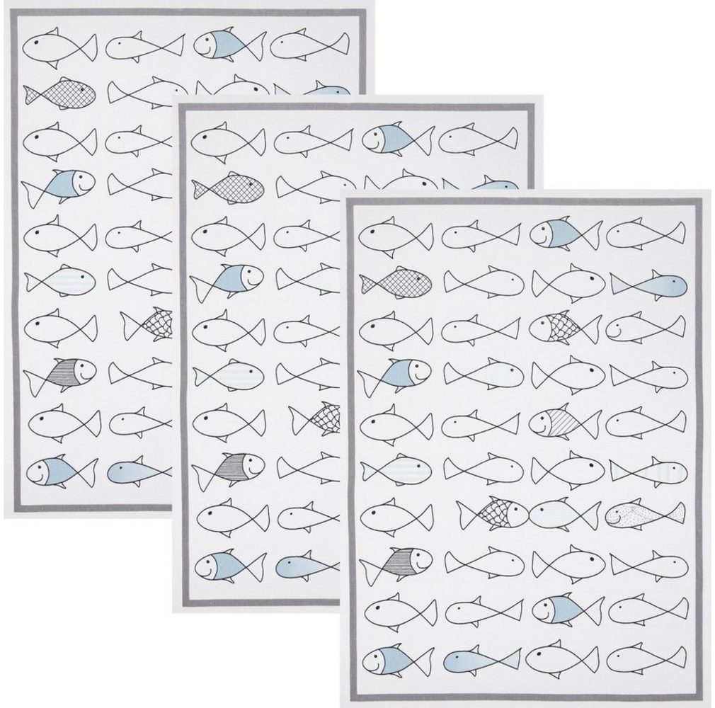 Kracht Geschirrtuch Geschirrtuch "Kiss Fish" 3er-Pack, Halbleinen Motiv Bild 1