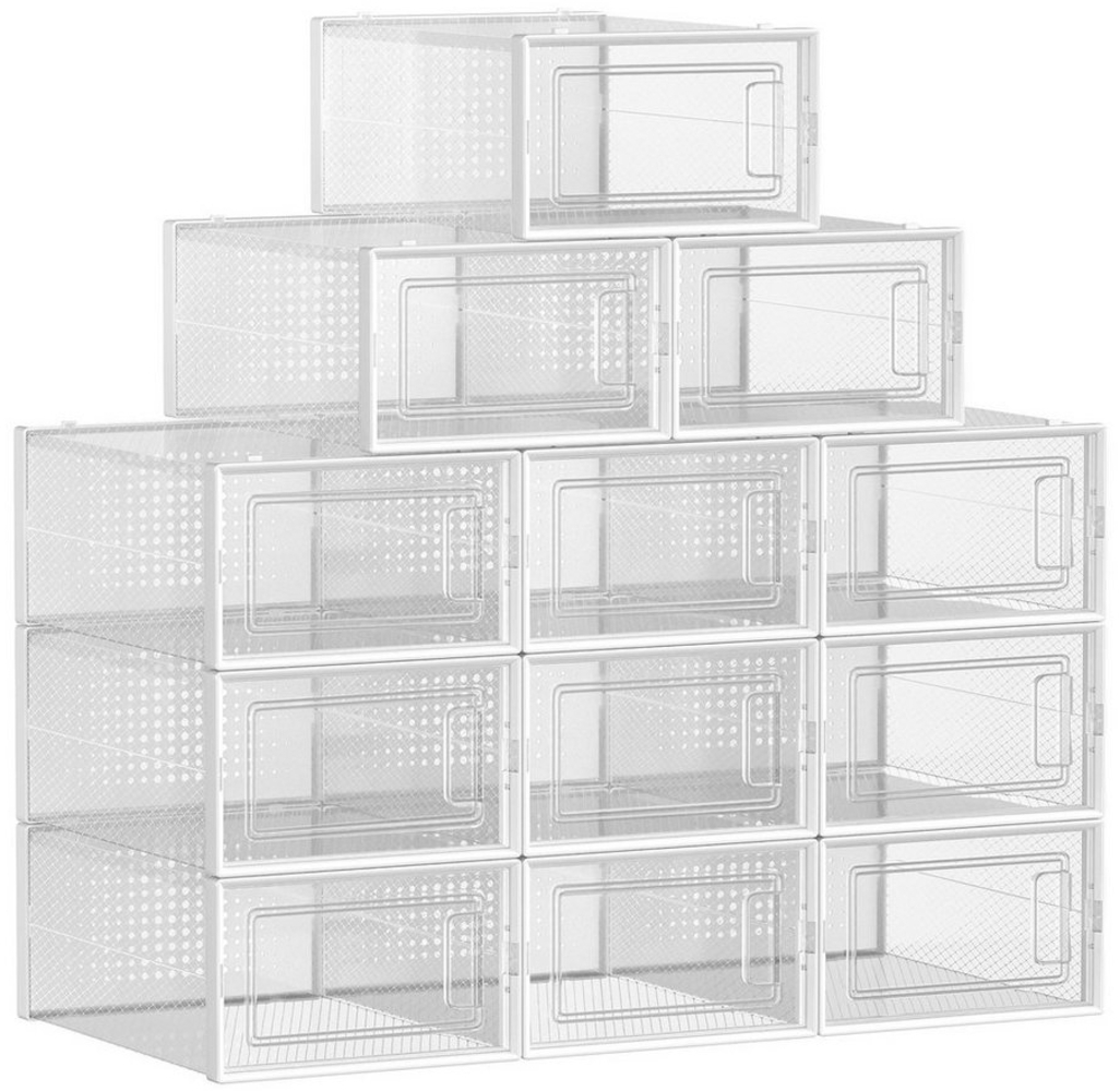 Songmics 12er Set Schuhboxen mit Deckel, Kunststoff Transparent, 35 x 20 x 12,5 cm Bild 1