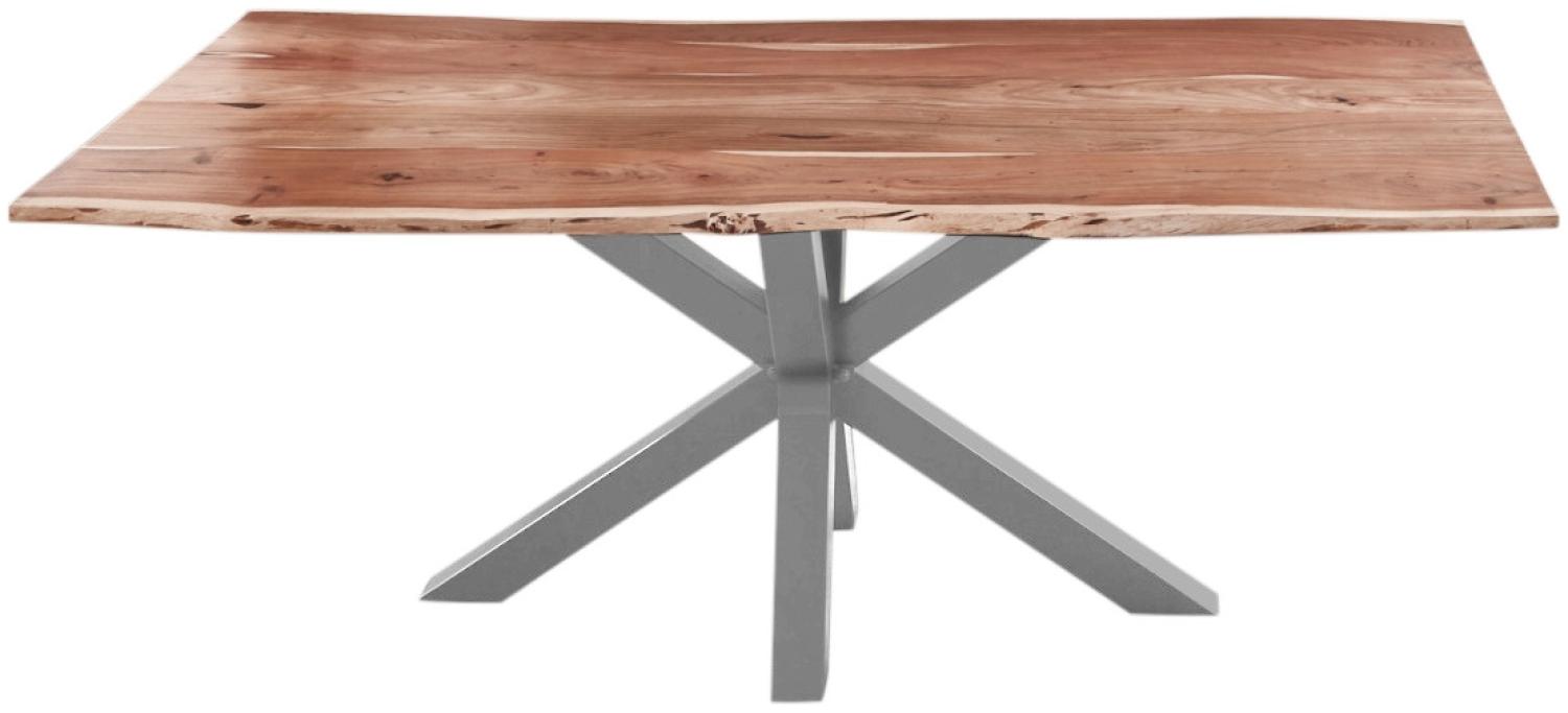 Baumkante Esstisch Akazienholz massiv Metallgestell Natur 220x100 cm silber QUINCY 526647 Bild 1