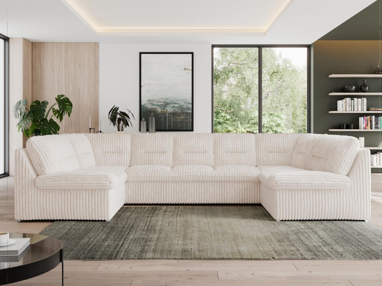 U-förmige Ecksofa, Bigsofa mit schlaffunktion, Wohnlandschaft XXL - MORBIDO U - Beige Cord Bild 1