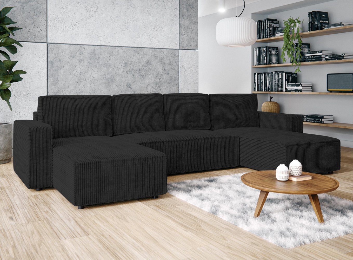 AX LIVING Aydin U Sofa Wohnlandschaft mit Schlaffunktion Dunkelgrau Bild 1