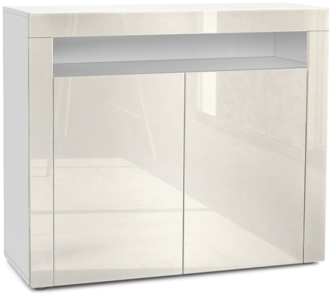 Vladon Kommode Valencia, Sideboard mit 2 Türen und 1 offenem Fach, Weiß matt/Creme Hochglanz/Creme Hochglanz (108 x 92 x 40 cm) Bild 1