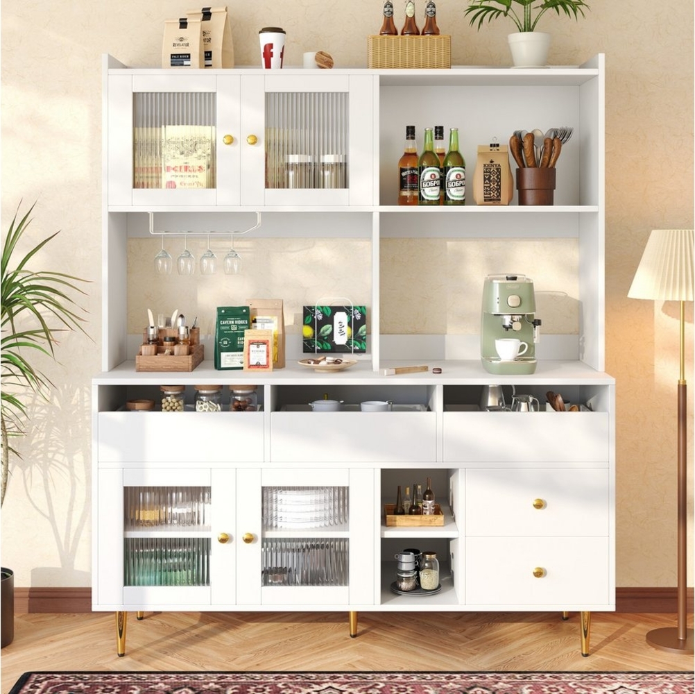 Flieks Hochschrank Küchenbuffet (145x39x171 cm, 1-St) Küchenschränke mit Arbeitsplatte, Glastüren und Schubladen Sideboard Bild 1