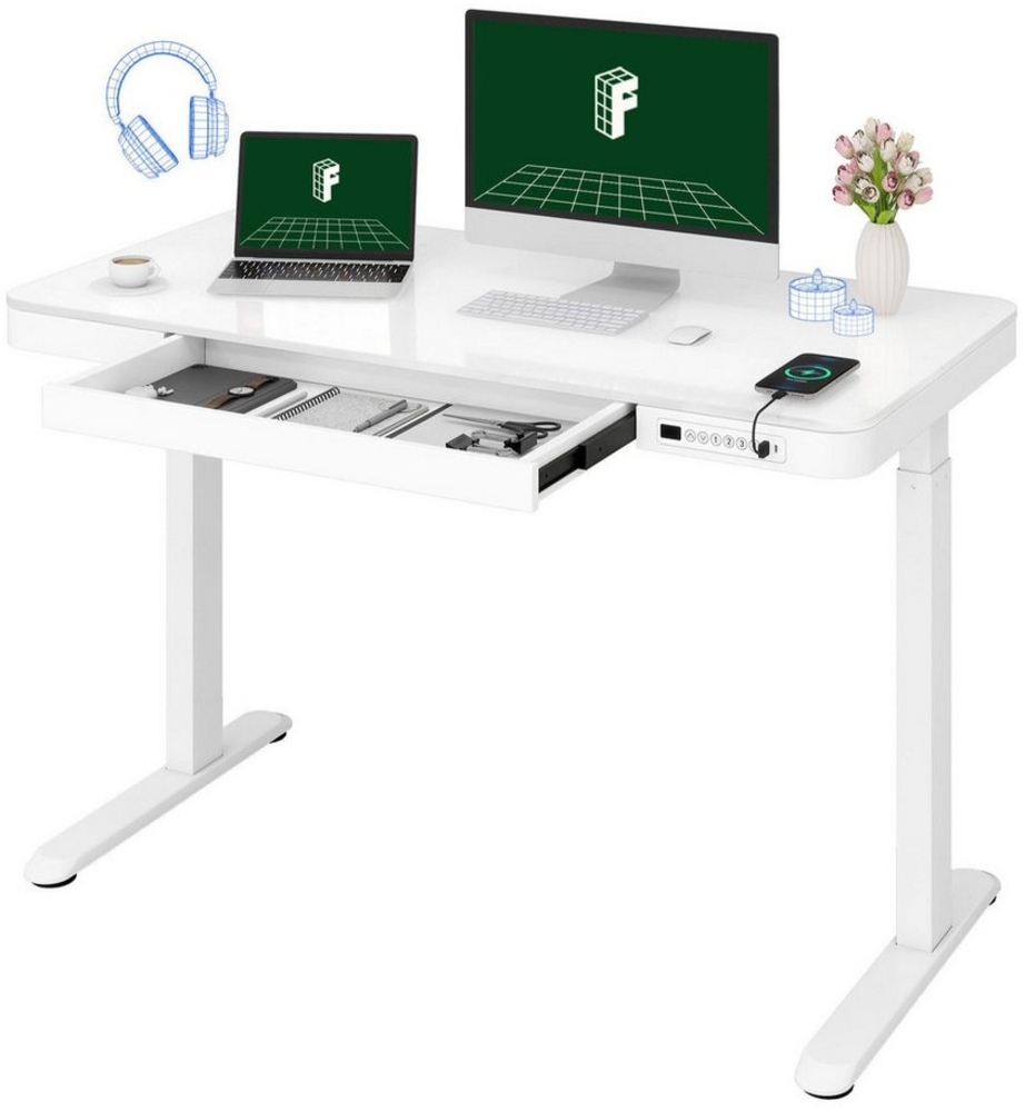 FLEXISPOT Schreibtisch Höhenverstellbarer Schreibtisch Q8, Bambus/Glas (Glas Tischplatte 120x60 cm), mit Touch Funktion & USB, Kindersicherung-System Bild 1