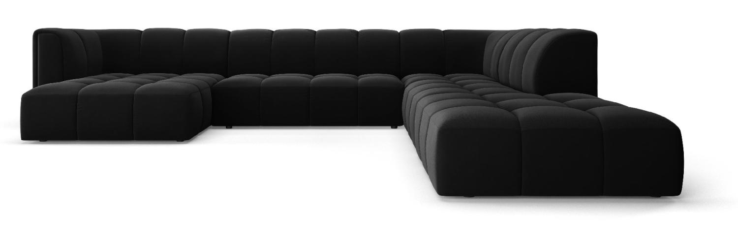 Micadoni Modulares Panorama Ecksofa Serena 7-Sitzer Samtstoff, Schwarz, Rechts Bild 1