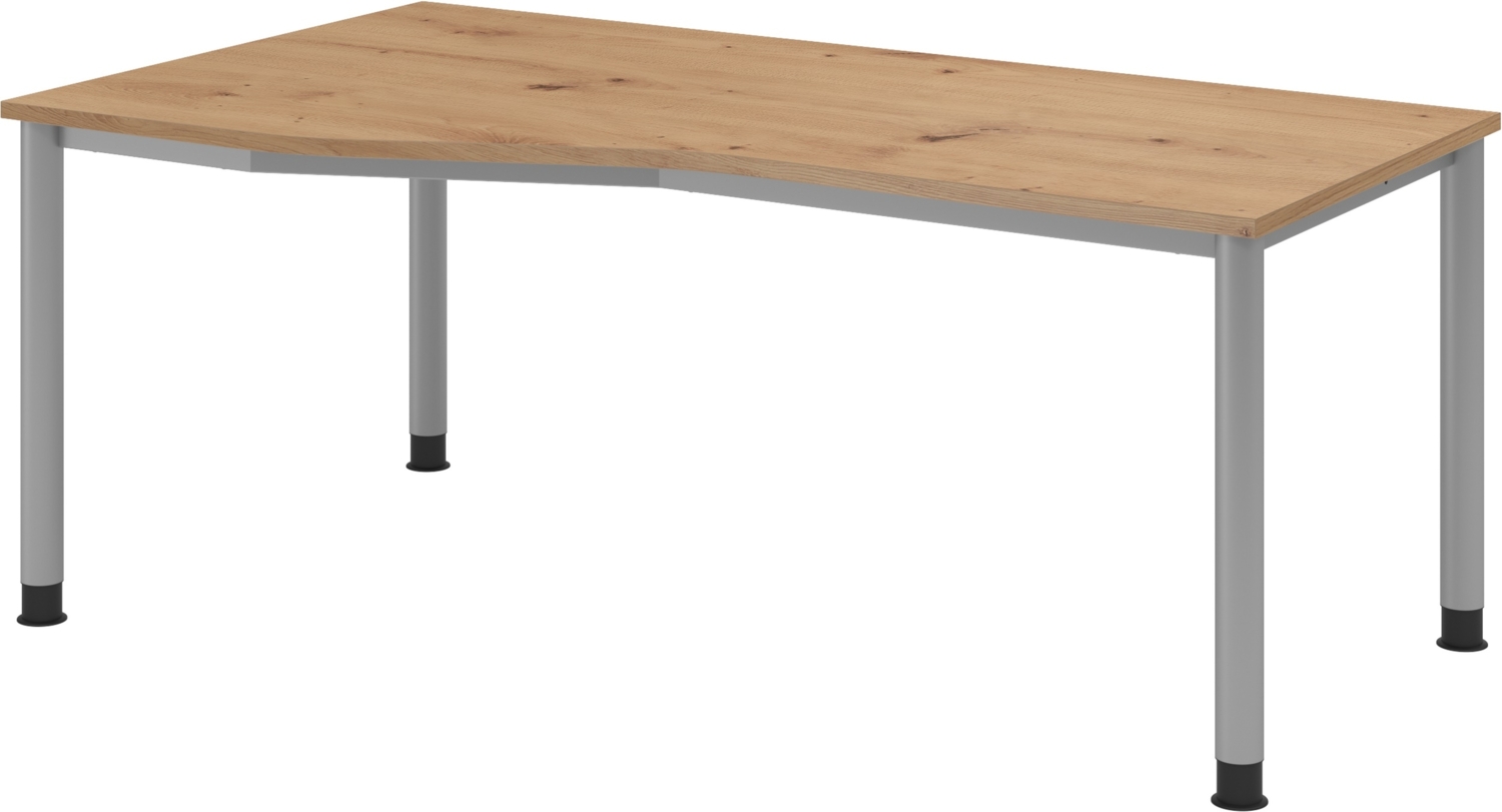 bümö höhenverstellbarer Schreibtisch H-Serie 180x100 cm in Asteiche, Gestell in Silber - großer PC Tisch für's Büro manuell höhenverstellbar, Computertisch verstellbar, HS-18-R Bild 1