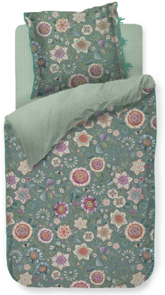 Pip Studio Bettwäsche Viva Las Flores Green Perkal 155 x 220 + 80 x 80 cm Bild 1