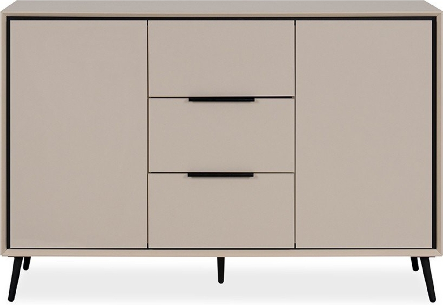 Finori Arona 01B Kommode, sand / schwarz | Kommode für Wohnzimmer | Maß: B x H x T ca. 135 x 90 x 38 cm | Kommode mit 2 Türen und 3 Schubkästen Bild 1