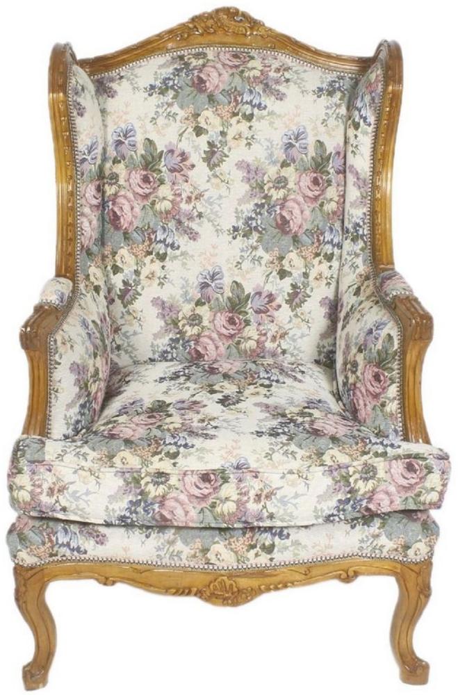 Casa Padrino Barock Ohrensessel Mehrfarbig / Braun / Gold 83 x 83 x H. 110 cm - Wohnzimmer Sessel mit Blumenmuster Bild 1