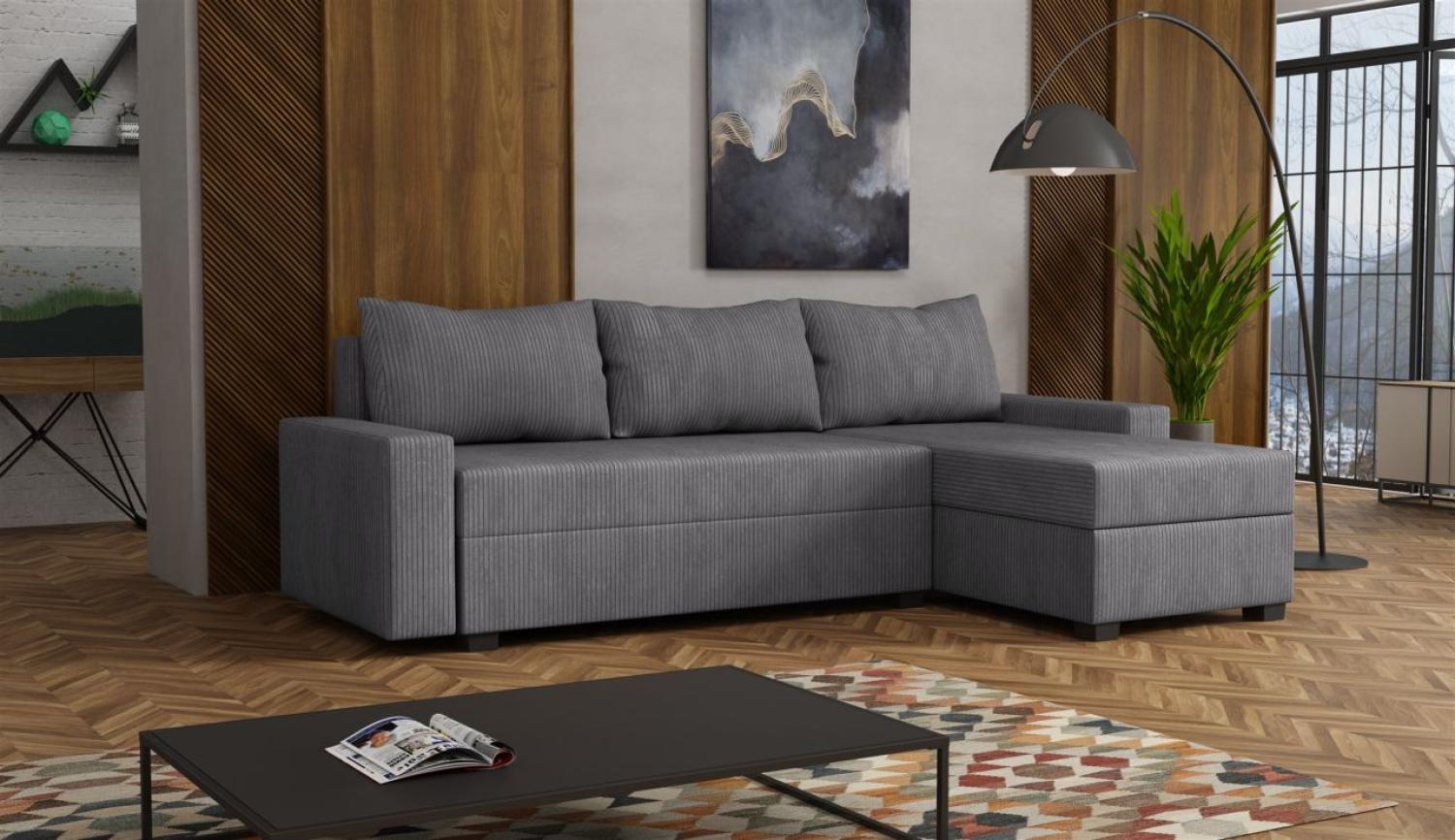 Ecksofa Schlafsofa Sofa AGNETA Stoff Lincoln Dunkelgrau Ottomane Rechts Bild 1