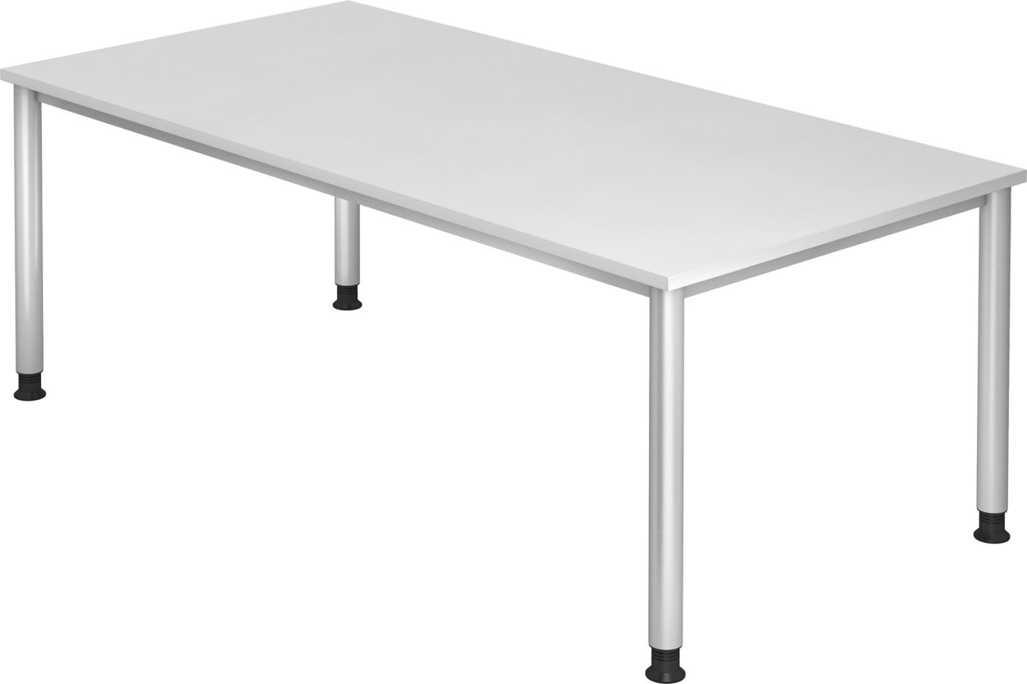 bümö höhenverstellbarer Schreibtisch H-Serie 200x100 cm in weiß, Gestell in Silber - großer PC Tisch für's Büro manuell höhenverstellbar, Computertisch verstellbar, HS-2E-W Bild 1