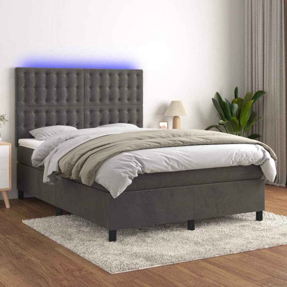 vidaXL Boxspringbett mit Matratze & LED Dunkelgrau 140x200 cm Samt 3136366 Bild 1