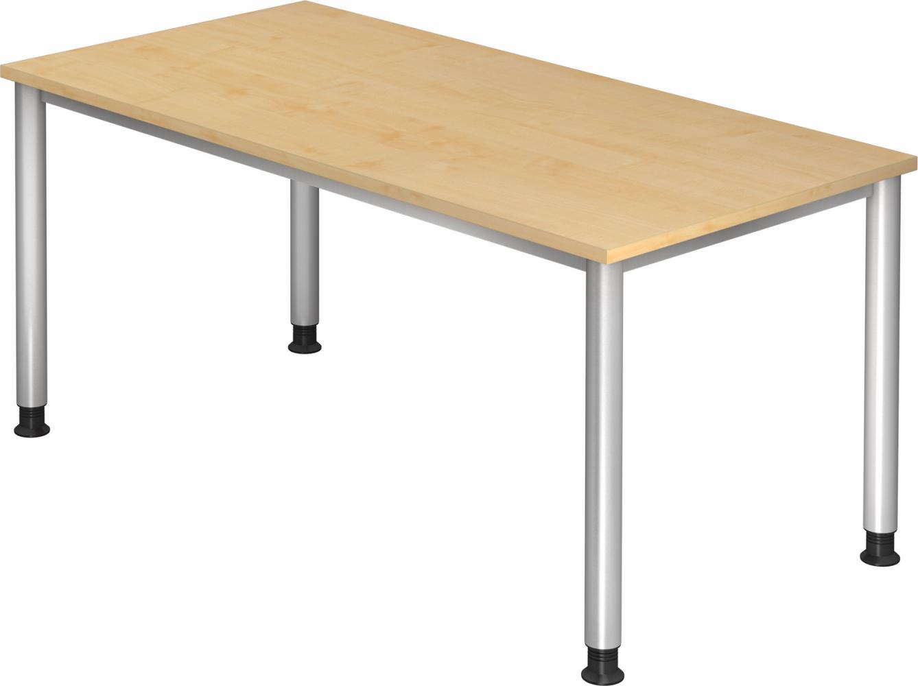 bümö höhenverstellbarer Schreibtisch H-Serie 160x80 cm in Ahorn, Gestell in Silber - PC Tisch für's Büro manuell höhenverstellbar, Computertisch verstellbar, HS-16-3 Bild 1