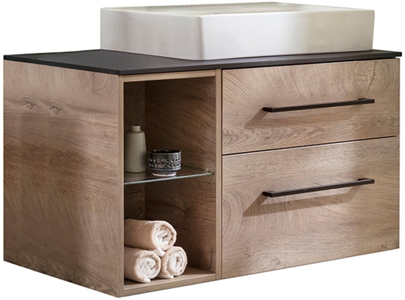 Fackelmann OXFORD Badmöbelset 4-teilig, 90 cm, Braun hell, Keramik Bild 1