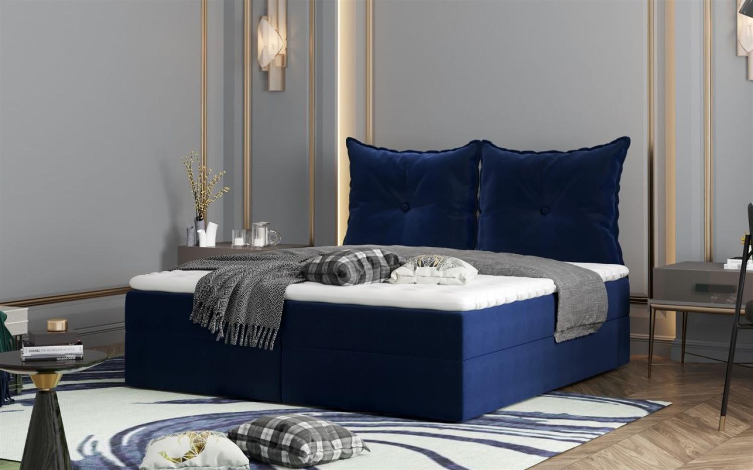 Boxspringbett Schlafzimmerbett PERLA 160x200cm Stoff Blau Bild 1