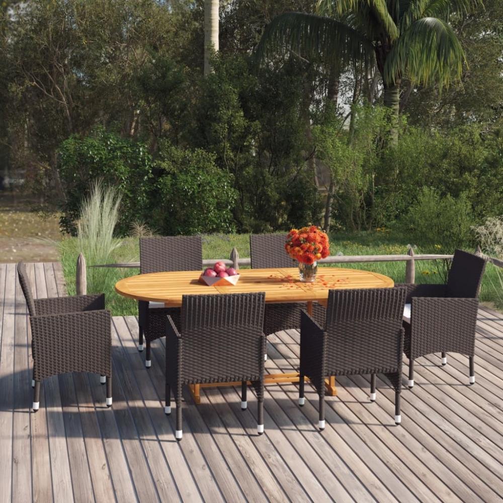 vidaXL 7-tlg. Garten-Essgruppe Poly Rattan Braun 3070754 Bild 1