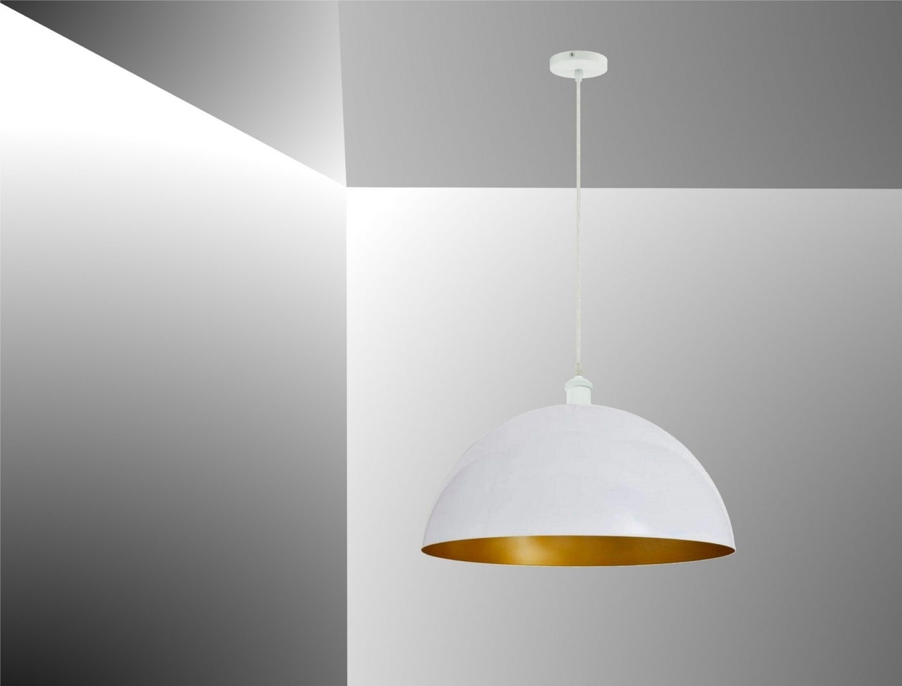 TRANGO Pendelleuchte, 1er Set 9001W Retro Pendelleuchte Industrielle Vintage *VINTOS* Ø 360mm Pendellampe mit je 1x E27 Fassung - Retro Hängelampe – Deckenlampe, Hängeleuchte Lampenschirm in Weiß-Gold, Kronleuchter Bild 1