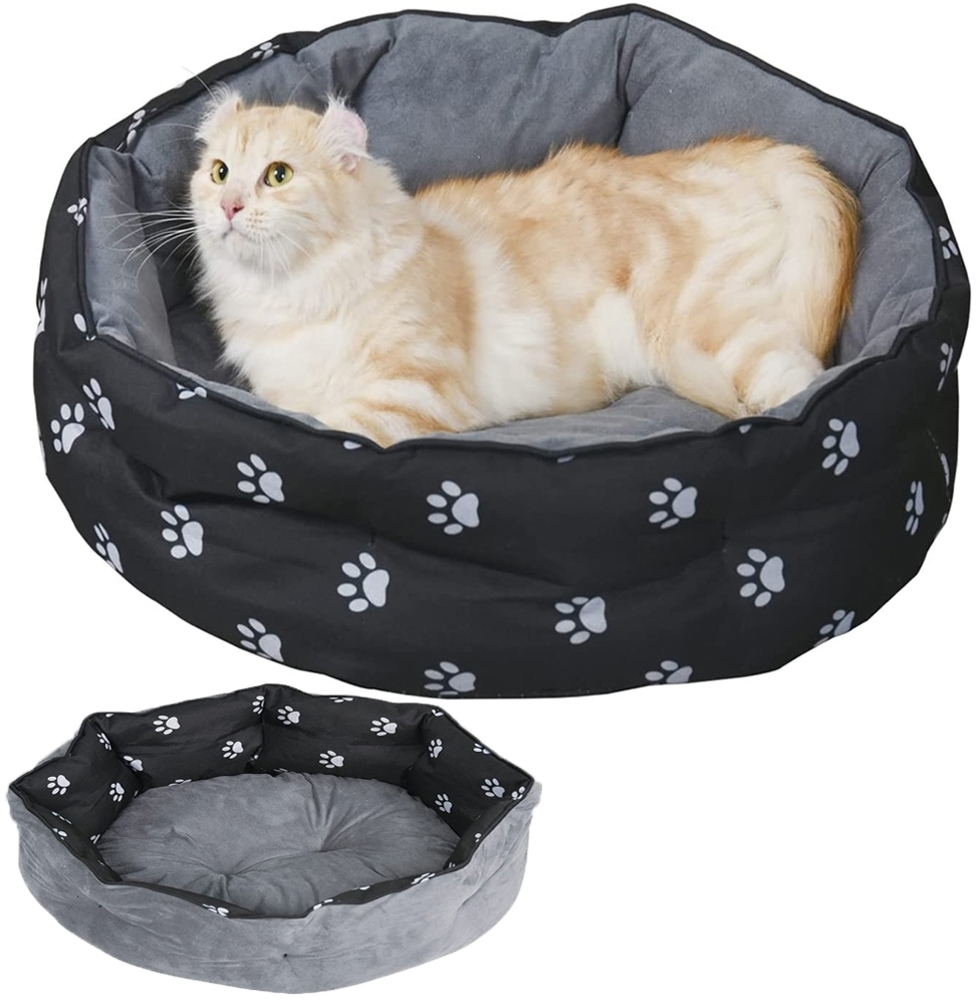 Feel2Home Tierbett Katzenbett Hundebett Hundesofa Ø60cm Schwarz Hundekissen Wendekissen, Lässt sich wenden für ein anderes Aussehen Bild 1