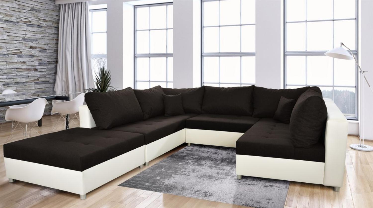 Wohnlandschaft Sofa ANDRO mit Schlaffunktion und Hocker Weiß-Schwarz Bild 1