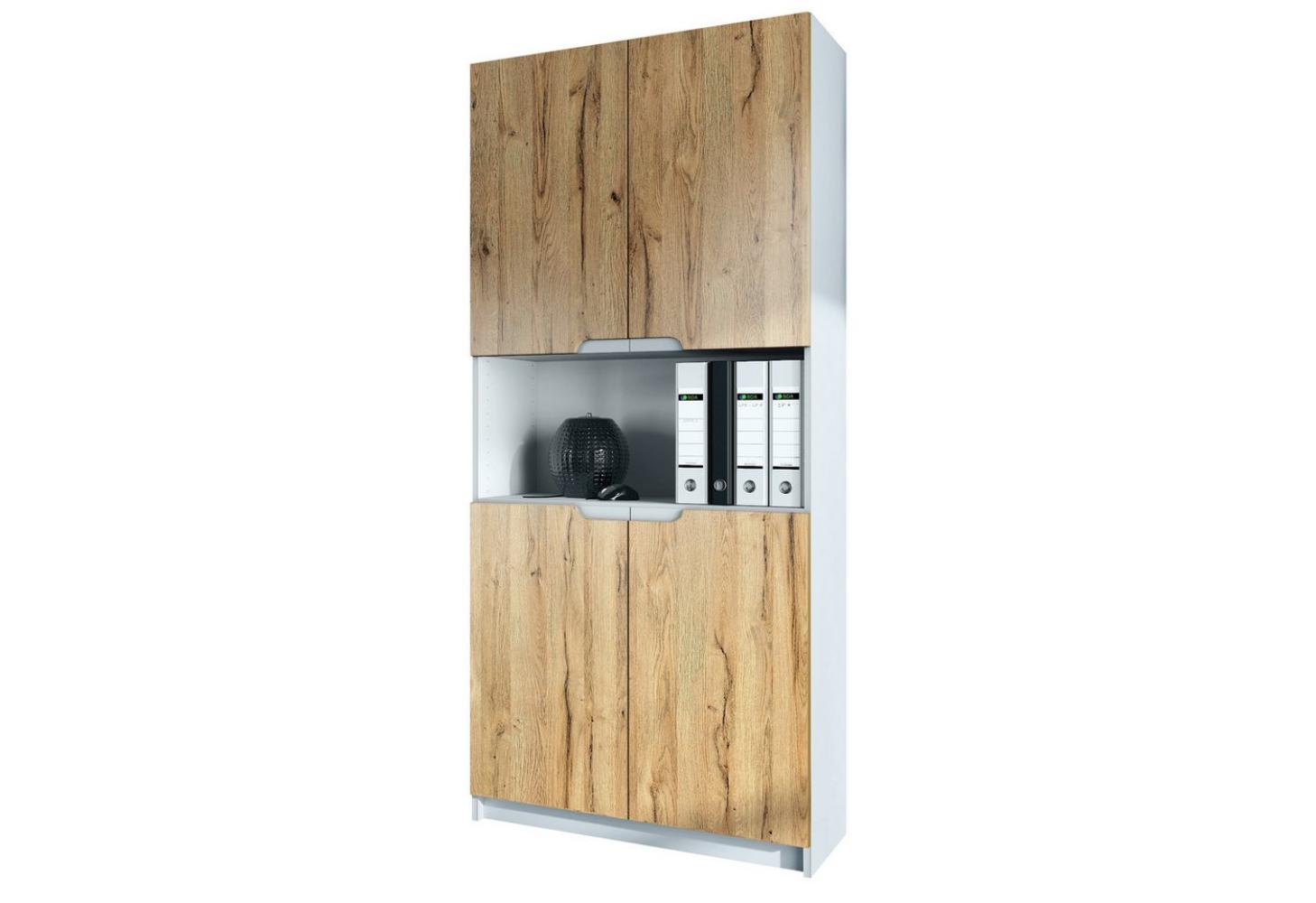 Vladon Büroschrank Logan V2, Aktenschrank mit 5 Fächern und 4 Türen, Weiß matt/Eiche Natur (82 x 184 x 37 cm) Bild 1