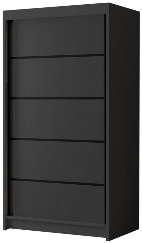Kleiderschrank Letto IV 100 cm - Modern Schwebetürenschrank, Schiebetürenschrank mit Kleiderstange und Einlegeboden, Schlafzimmerschrank, Schiebetüren - 100x200x58 cm (Schwarz) Bild 1
