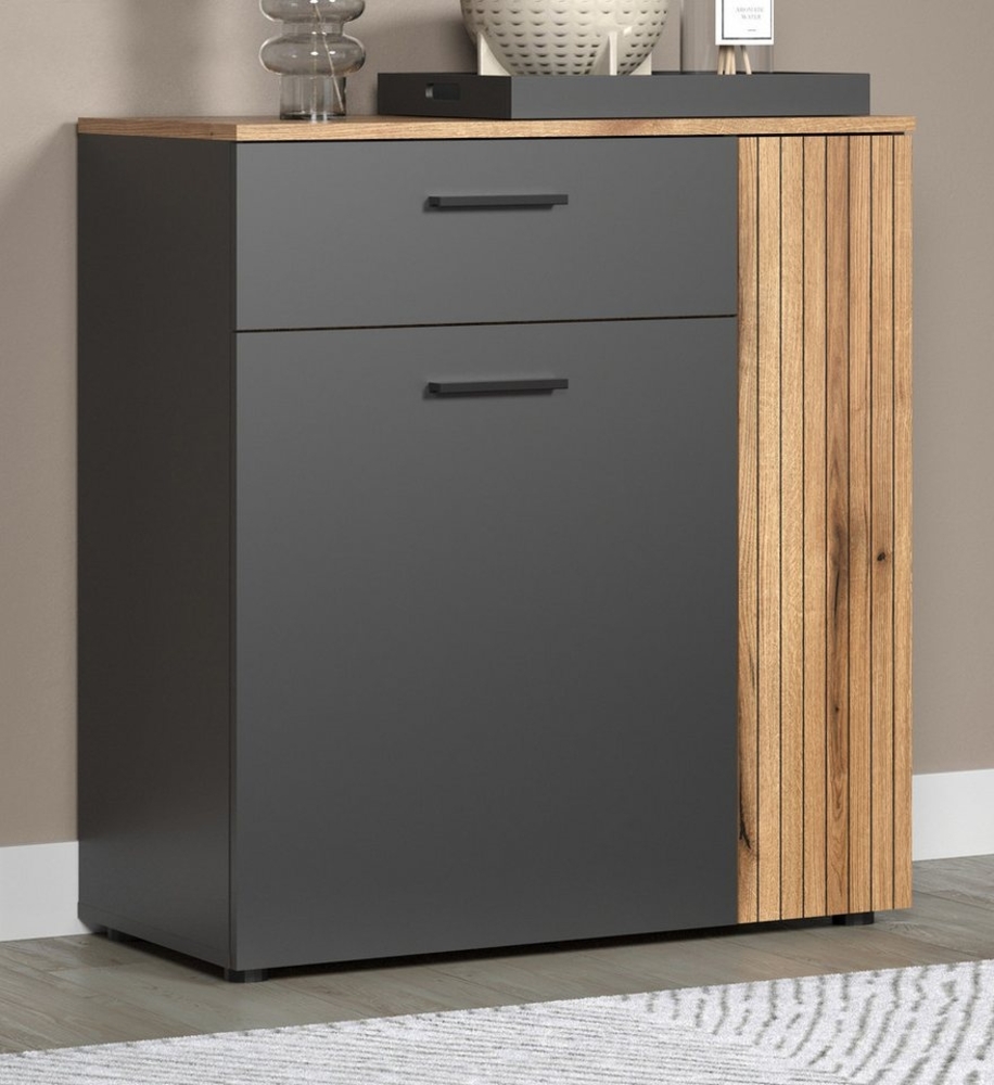 Furn. Design Kommode Avila (Sideboard in grau mit Evoke Eiche, 80 x 86 cm), mit Staboptik Bild 1