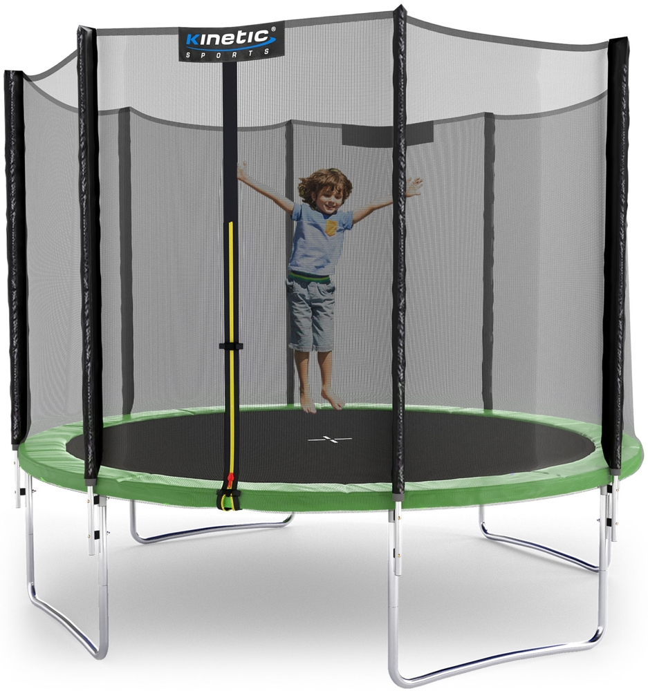 KINETIC SPORTS Trampolin Outdoor SALTO - Kindertrampolin Gartentrampolin Set mit Leiter, Netz, Randpolster, USA Sprungtuch, bis zu 160kg, Grün-4, Ø 305 cm Bild 1