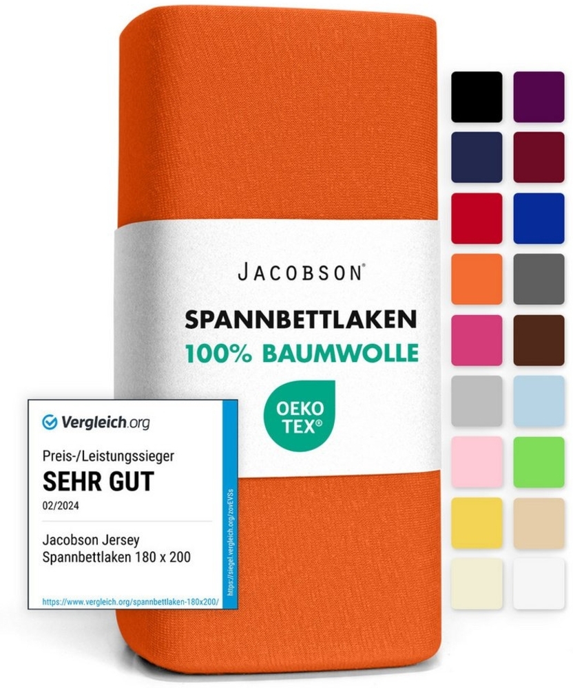 Jacobson Spannbettlaken aus 100% Baumwolle, Jersey Bettlaken 160 g/m², Spannbetttuch mit Gummizug, OEKO-TEX®, pflegeleicht, viele Farben Bild 1