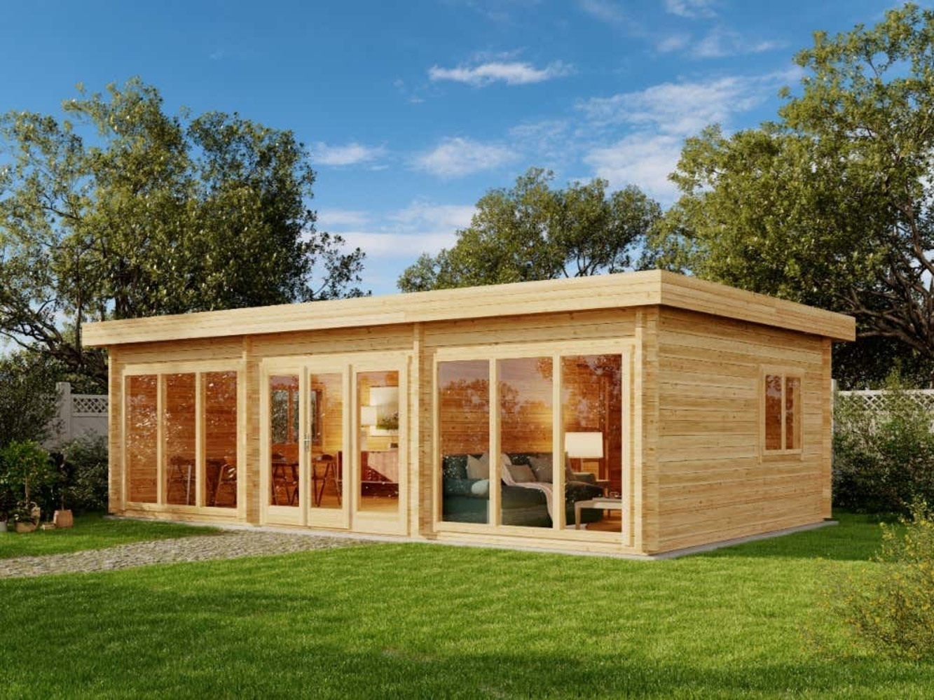 Alpholz Gartenhaus Modell Campus-70 Blockhaus aus Holz in Pinie Holzhaus mit 70 mm Wandstärke Blockbohlenhaus Bild 1