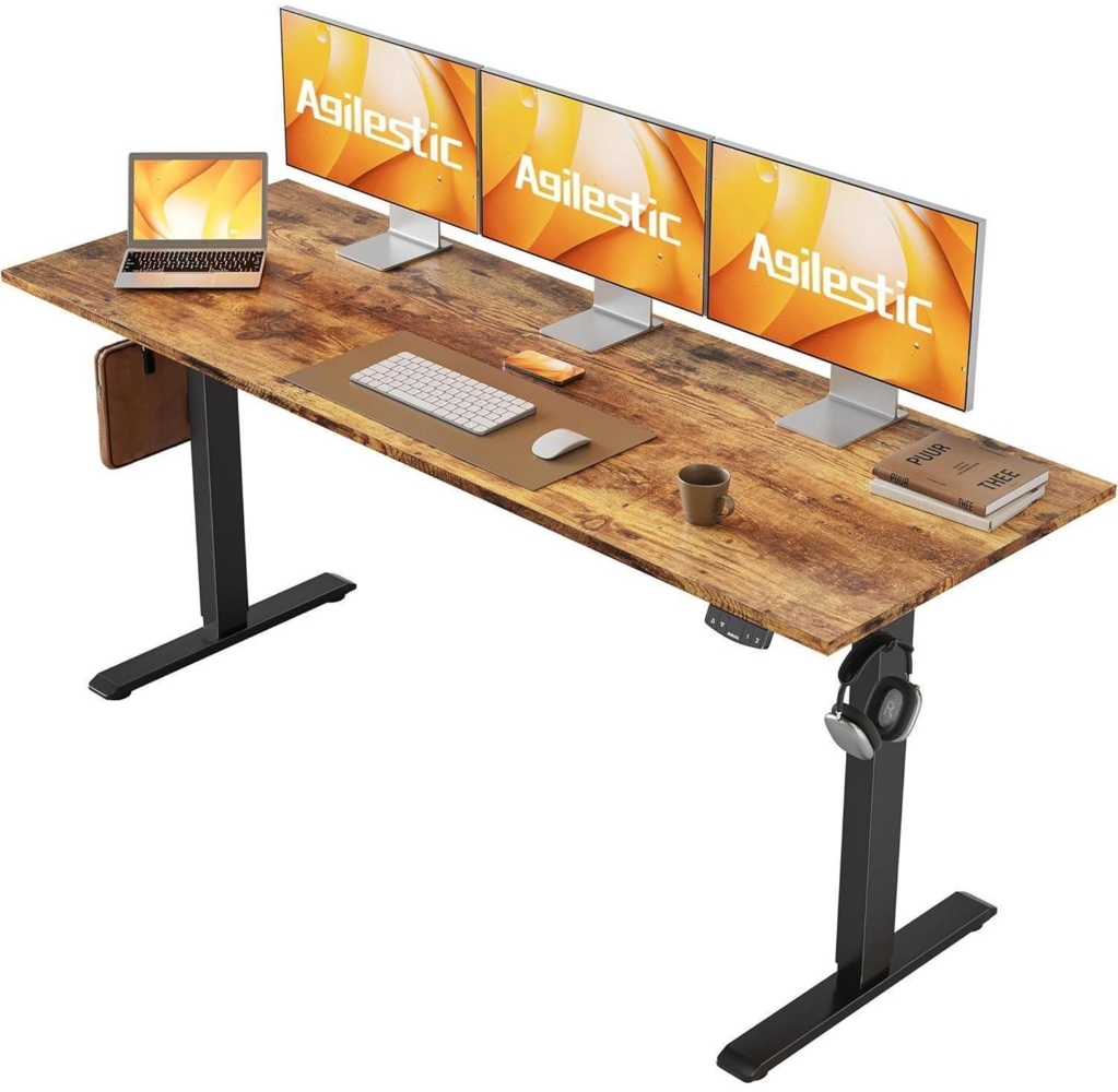 Höhenverstellbarer Schreibtisch 160x60cm Elektrisch Memory-Handsteuerung Braun Bild 1